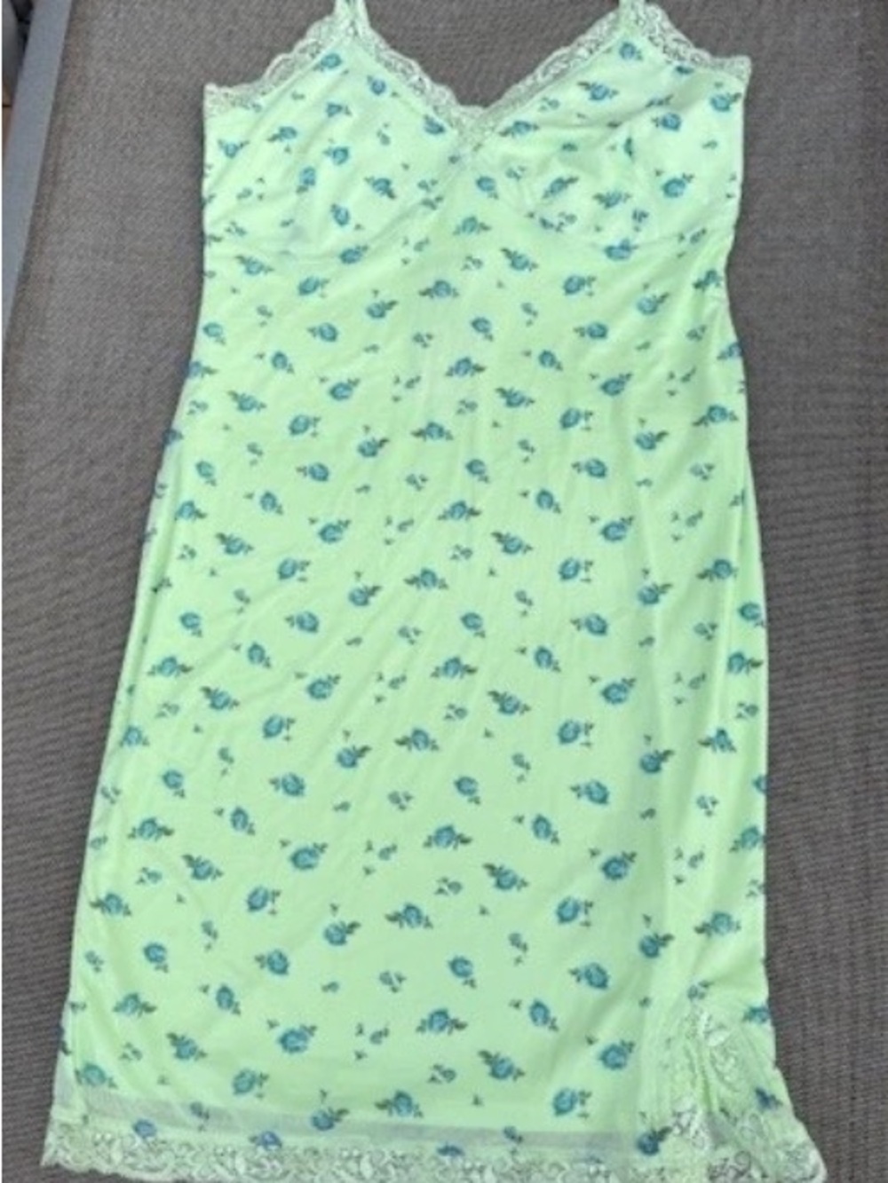 NWT Wild Fable Mint Green Summer Slip Dress with Blue Flowers + Lace Trim, sz S